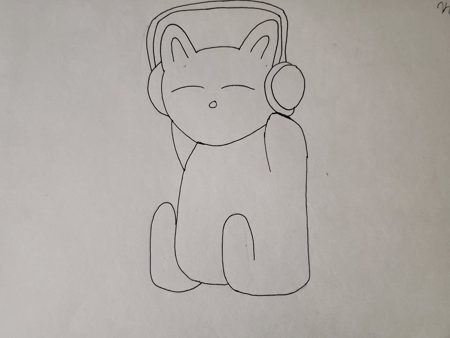 A cat with headphones on
