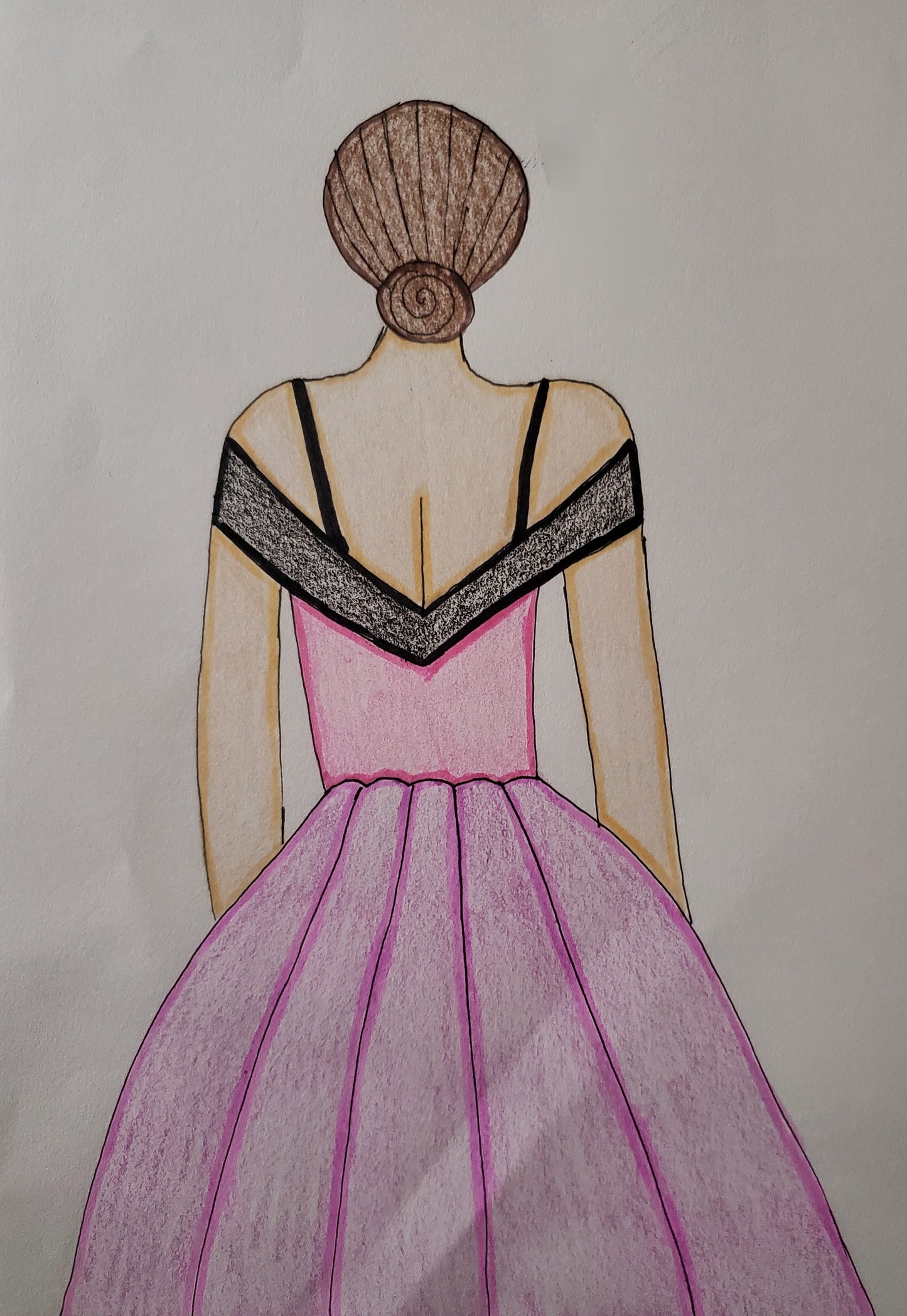 The girl in the pink and purple dress