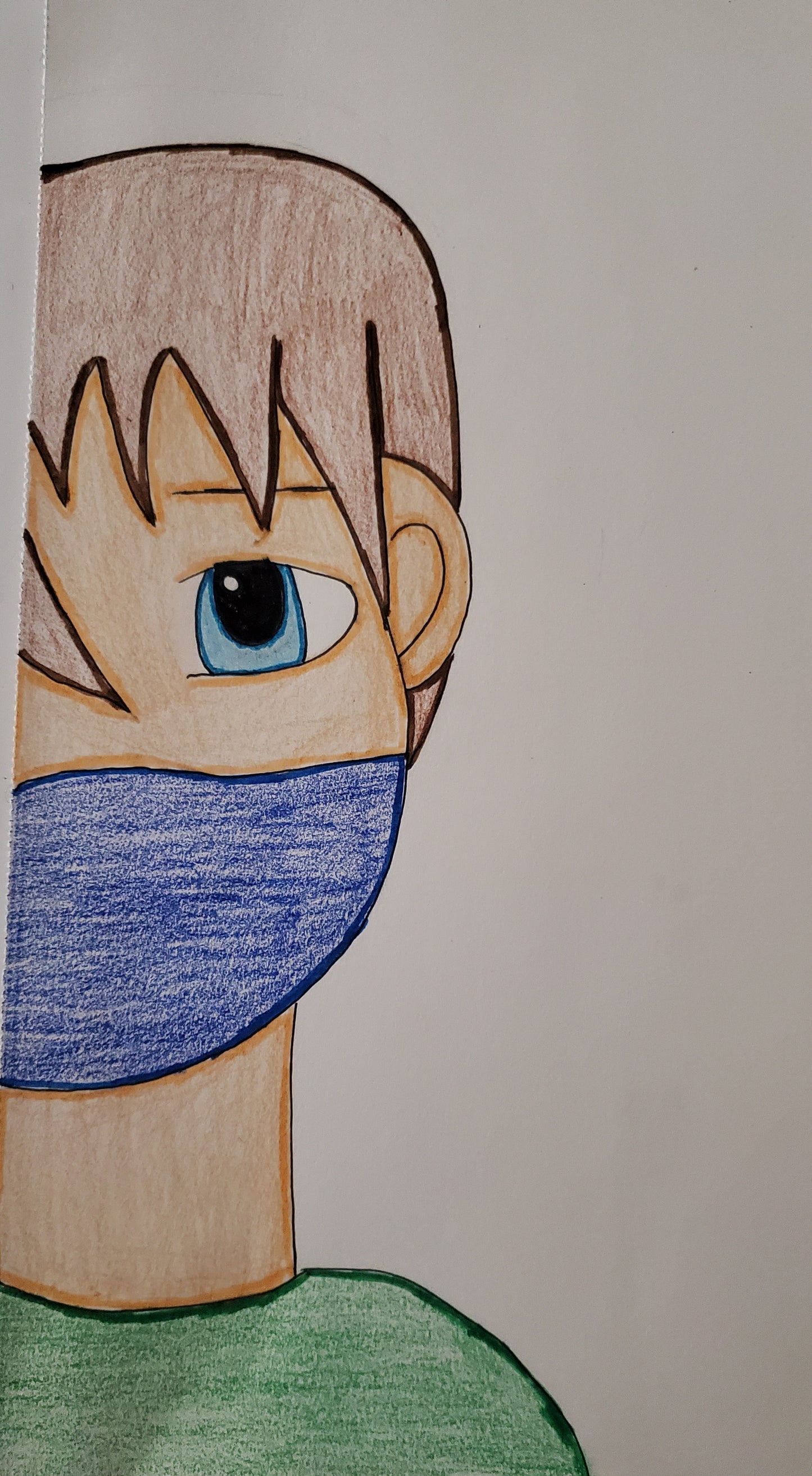 A boy wearing a mask