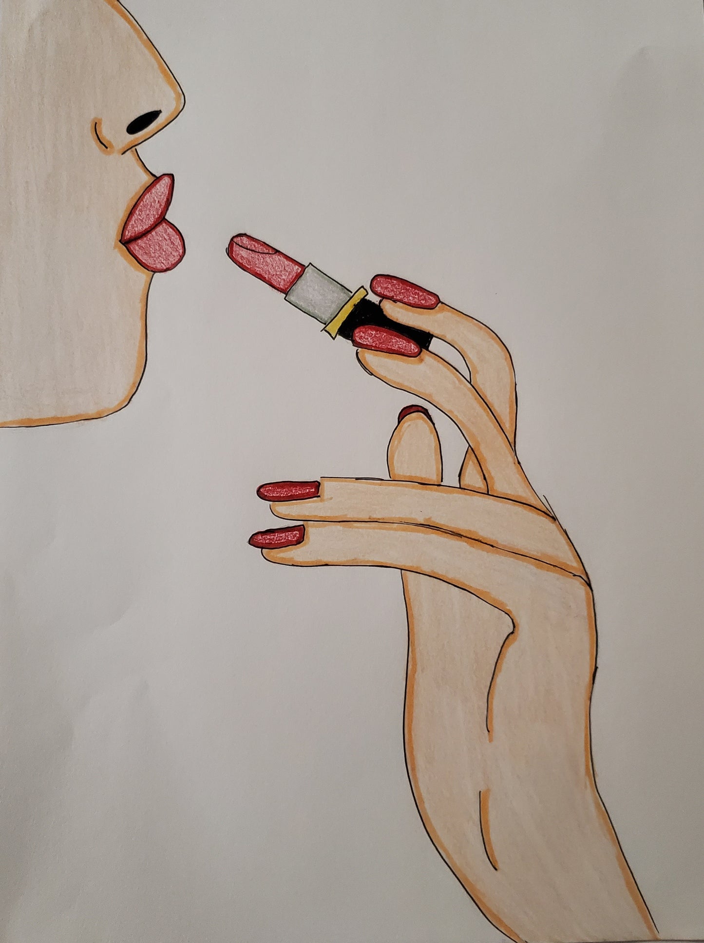 Putting on lipstick