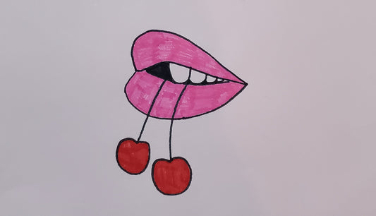 Cherries hanging from mouth