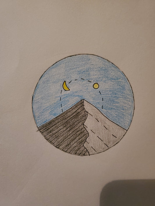 Monutain between the moon and sun