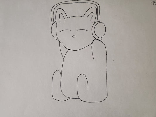 A cat with headphones on