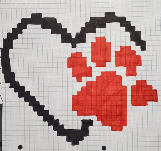 Graph paper art of a heart and paw print