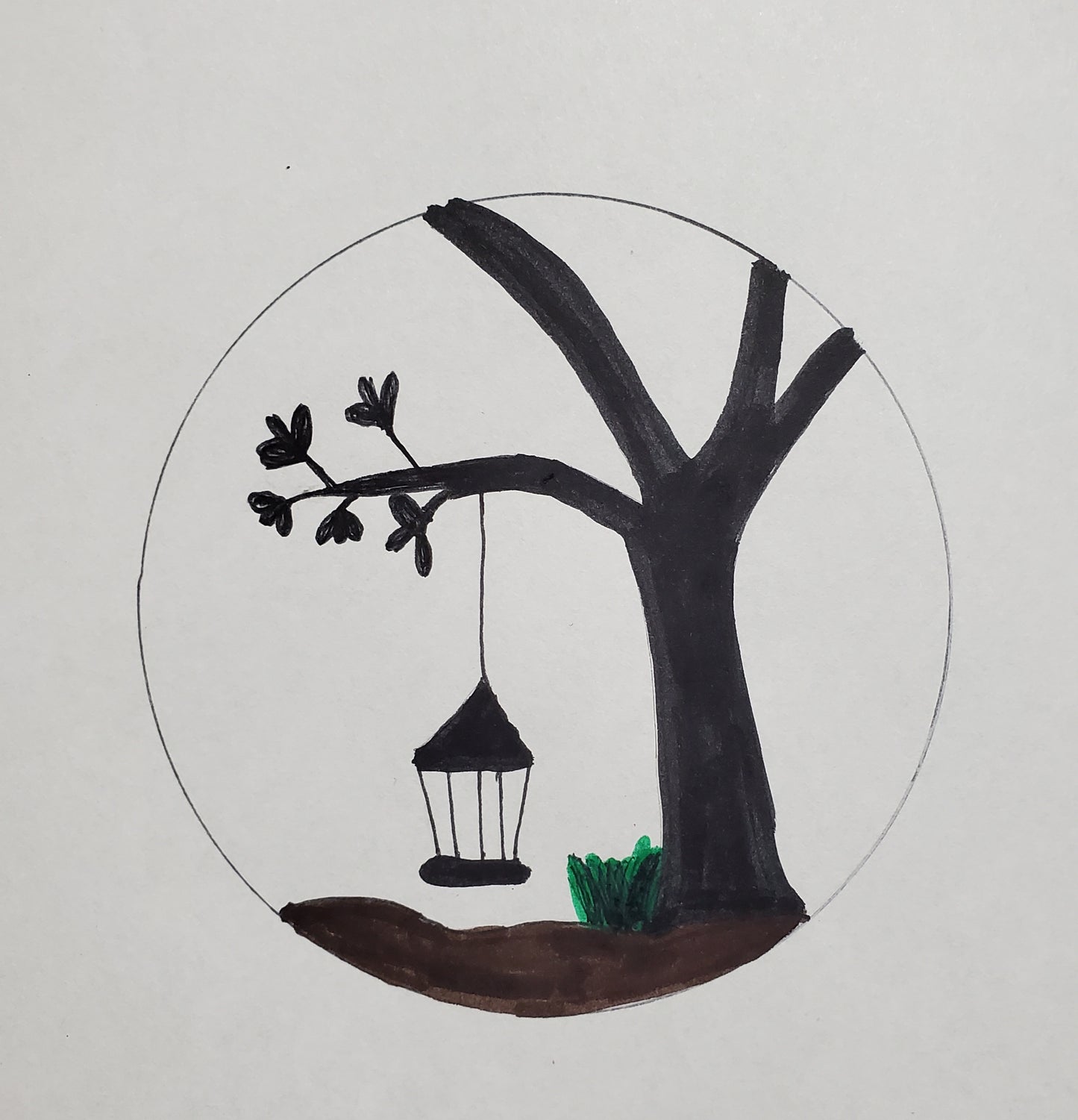 A lamp hanging from a tree