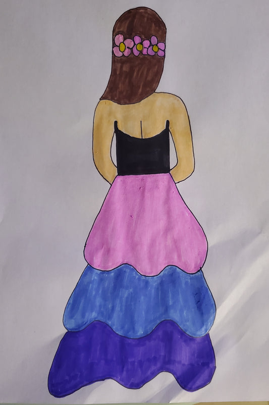 Girl with a flower headband and colorful dress