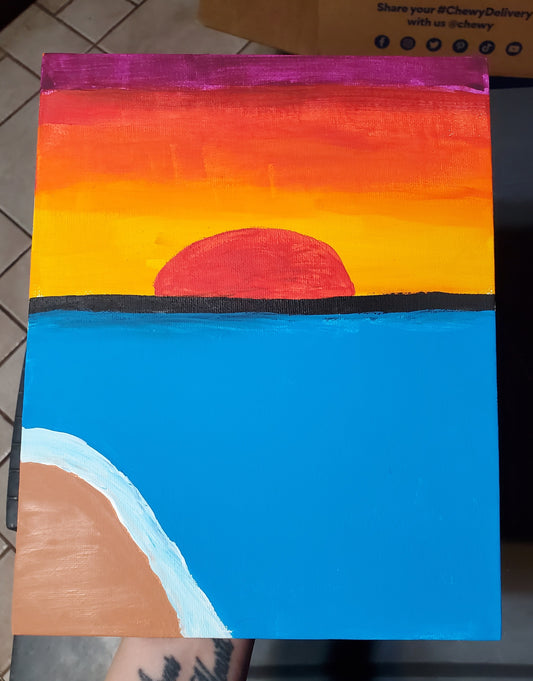 Painting of a sunset over the beach