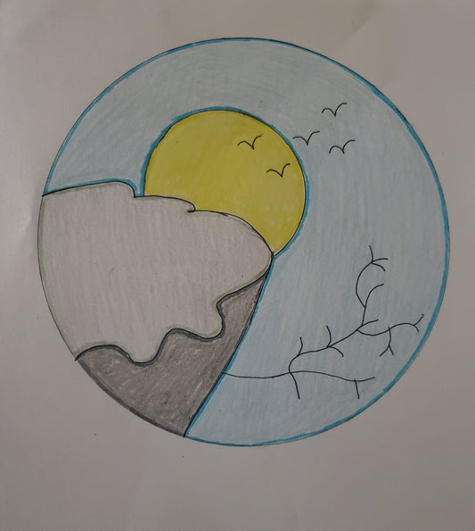 Cliff, sun and birds