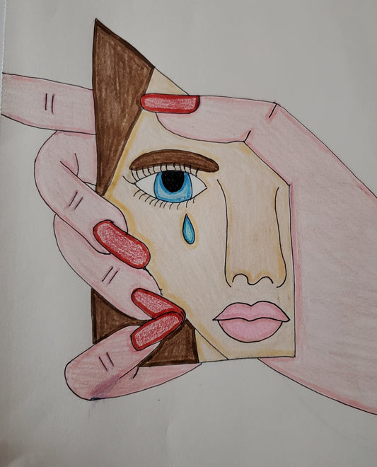 Holding a broken piece of mirror