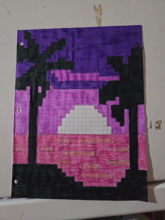 Graph paper art of a sunset